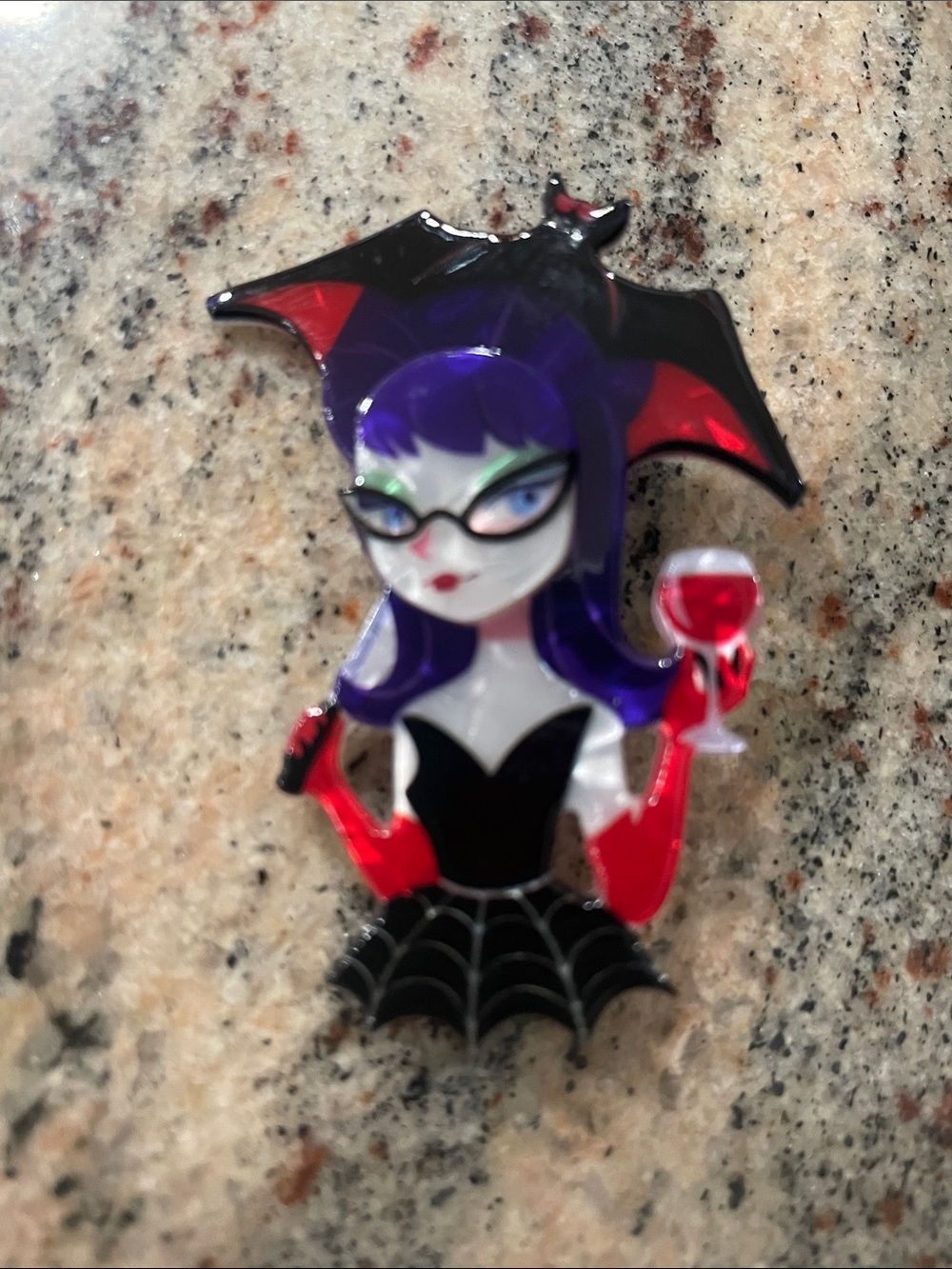 Gothic Vampire Girl Pin/Brooch Accessory - Black & Purple